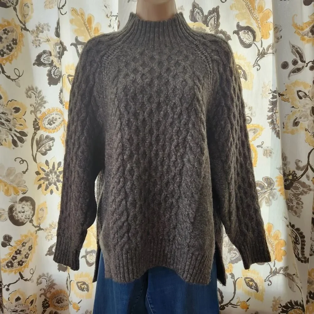 A New Day Ski Sweater Womens Medium Gray High Neck Wool Blend